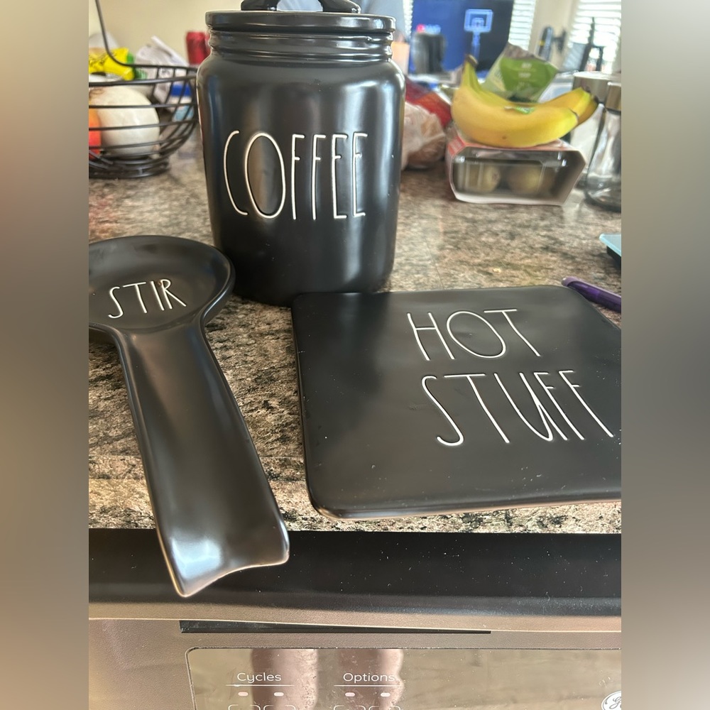 Rae Dunn black kitchen accessories